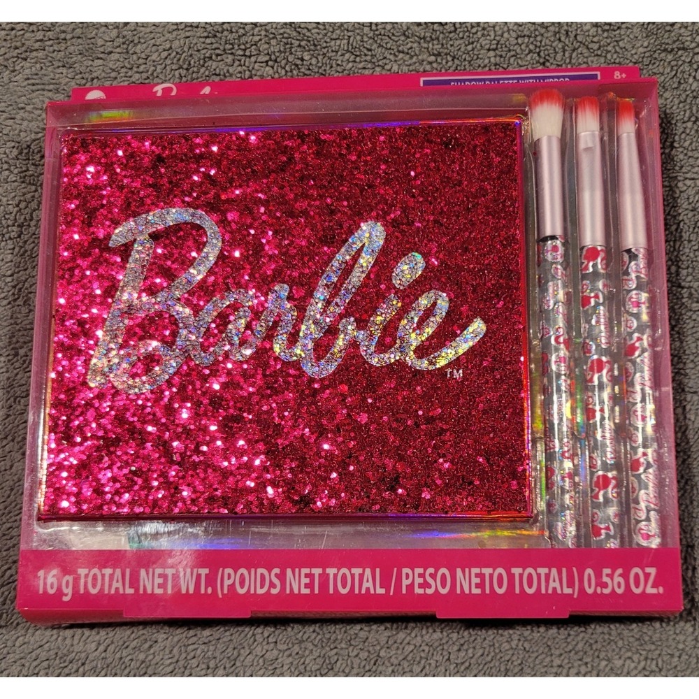 Mattel Barbie Shimmer Pressed Powder Eyeshadow Palette 3 Brushes &2  Kiss Lashes